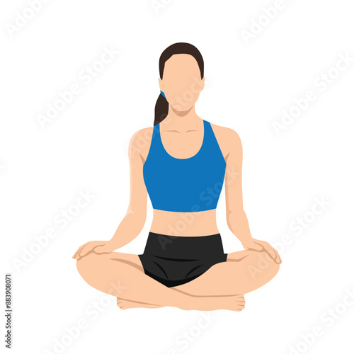 Woman doing bellow breath or bhastrika pranayama yoga exercise. Flat vector illustration isolated on white background
