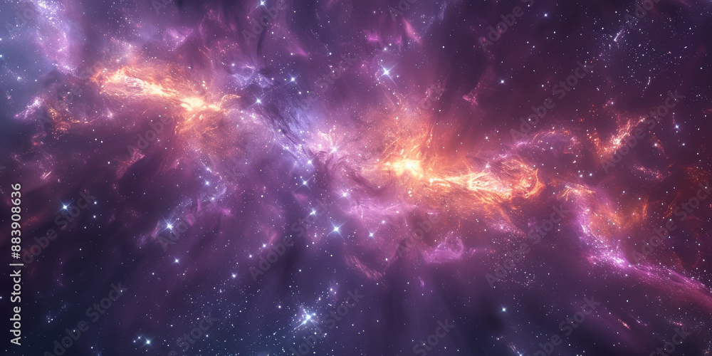 Fototapeta premium 宇宙に輝く星々と紫の光の背景