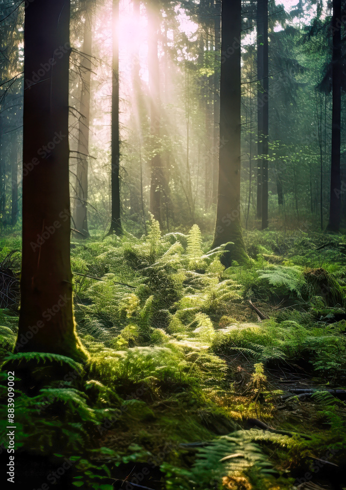 Obraz premium A Path Through The Enchanted Morning Forest
