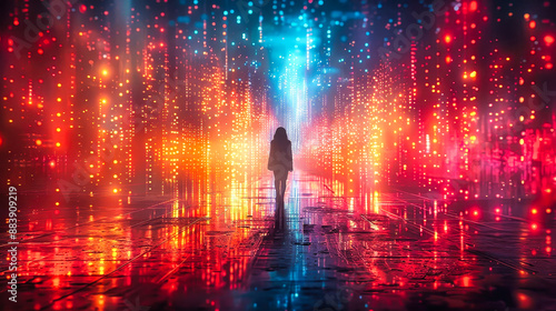 Neon Dreams: A Futuristic Cityscape Illuminated by Red and Blue Lights