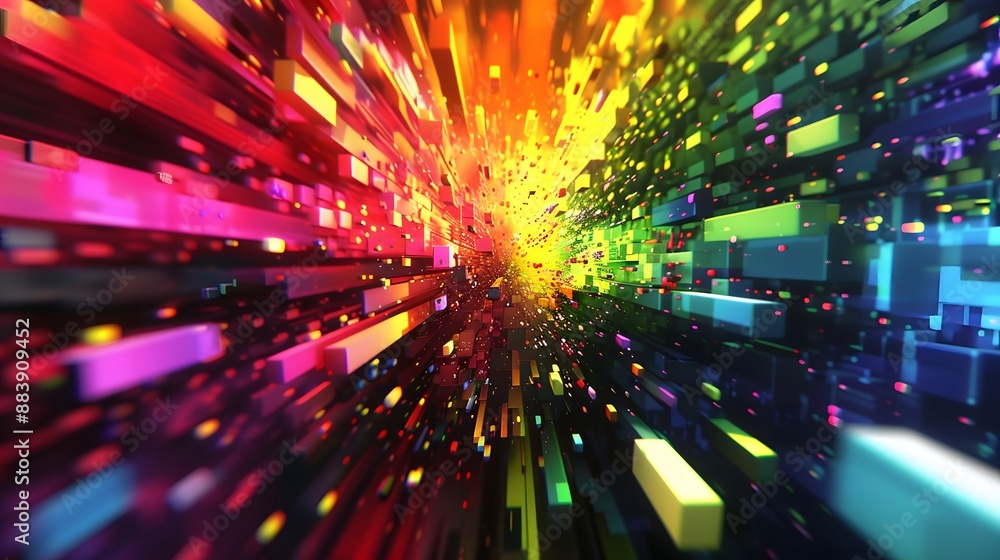Fototapeta premium Explosive burst of pixelated colors forming a vibrant and dynamic backdrop.