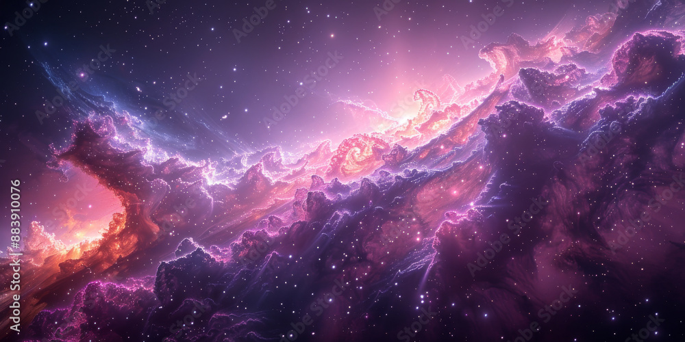 Fototapeta premium 宇宙に輝く星々と紫の光の背景