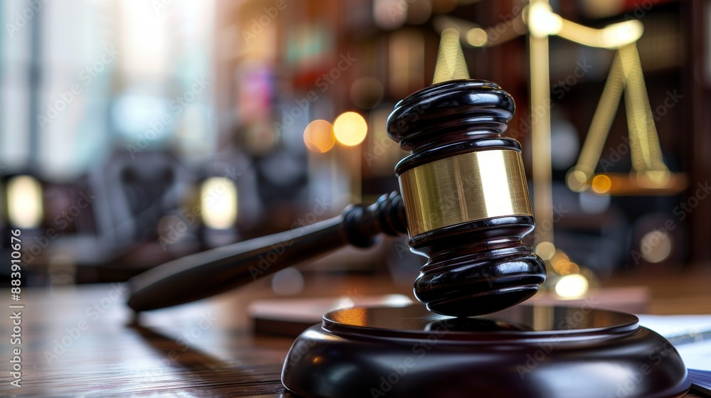 Lawyers discussing legal services and law concepts in a team meeting at a law firm with a judge's gavel in the background. Lawyers discussing legal services and law concepts in a team meeting at a law firm with a judge's gavel in the background.