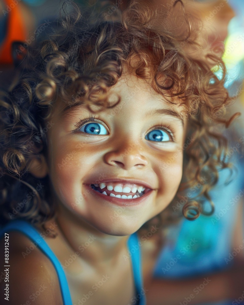 Portrait of a smiling child with curly hair. AI. Portrait of a smiling child with curly hair. AI.