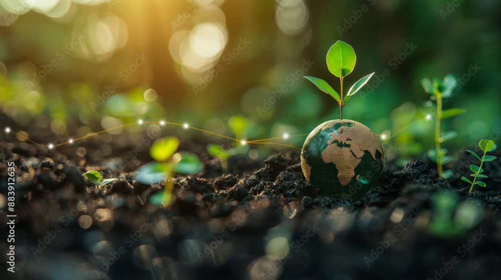 Glass globe with growing tree and coins Green nature blurred background green business investment ideas Savings and financial growth, environment, society and good governance in business. Glass globe with growing tree and coins Green nature blurred background green business investment ideas Savings and financial growth, environment, society and good governance in business.