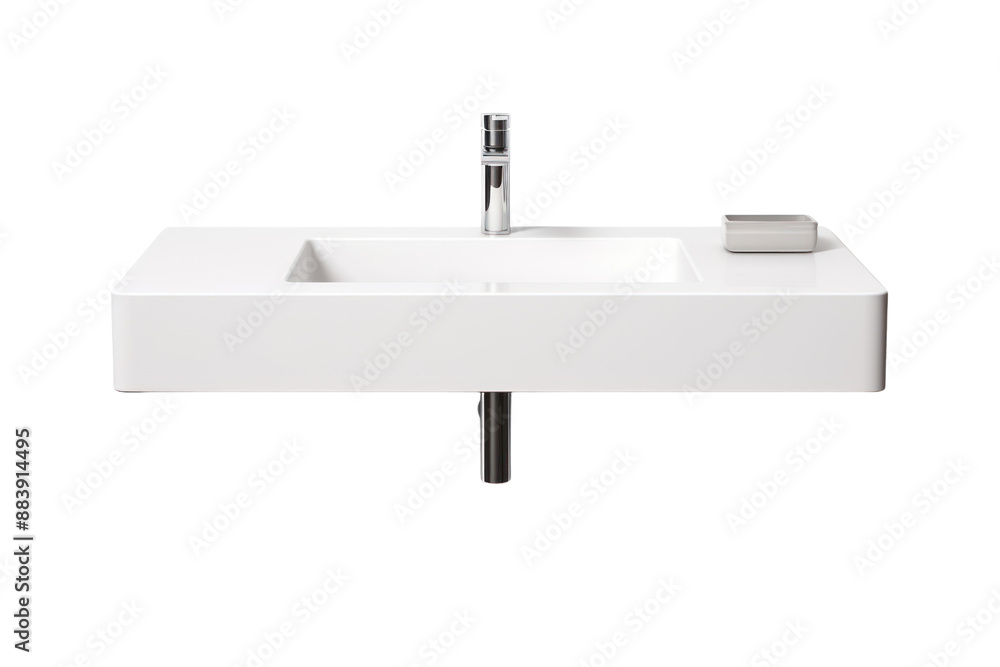 A wall-mounted bathroom sink with a minimalist design and a floating appearance. Isolated on white background. A wall-mounted bathroom sink with a minimalist design and a floating appearance. Isolated on white background.