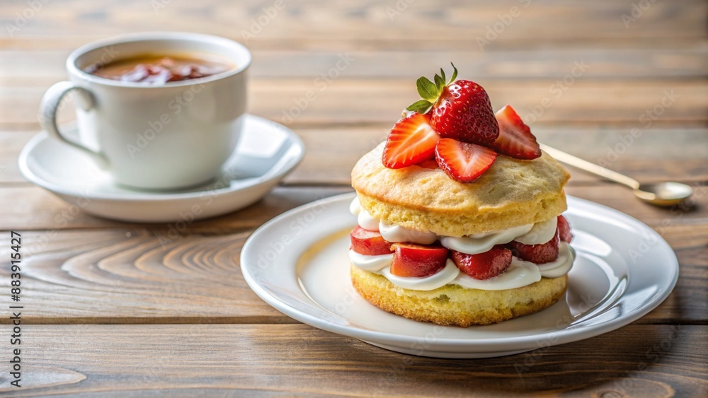 A delicious cafe style strawberry cake served with coffee. A delicious cafe style strawberry cake served with coffee.