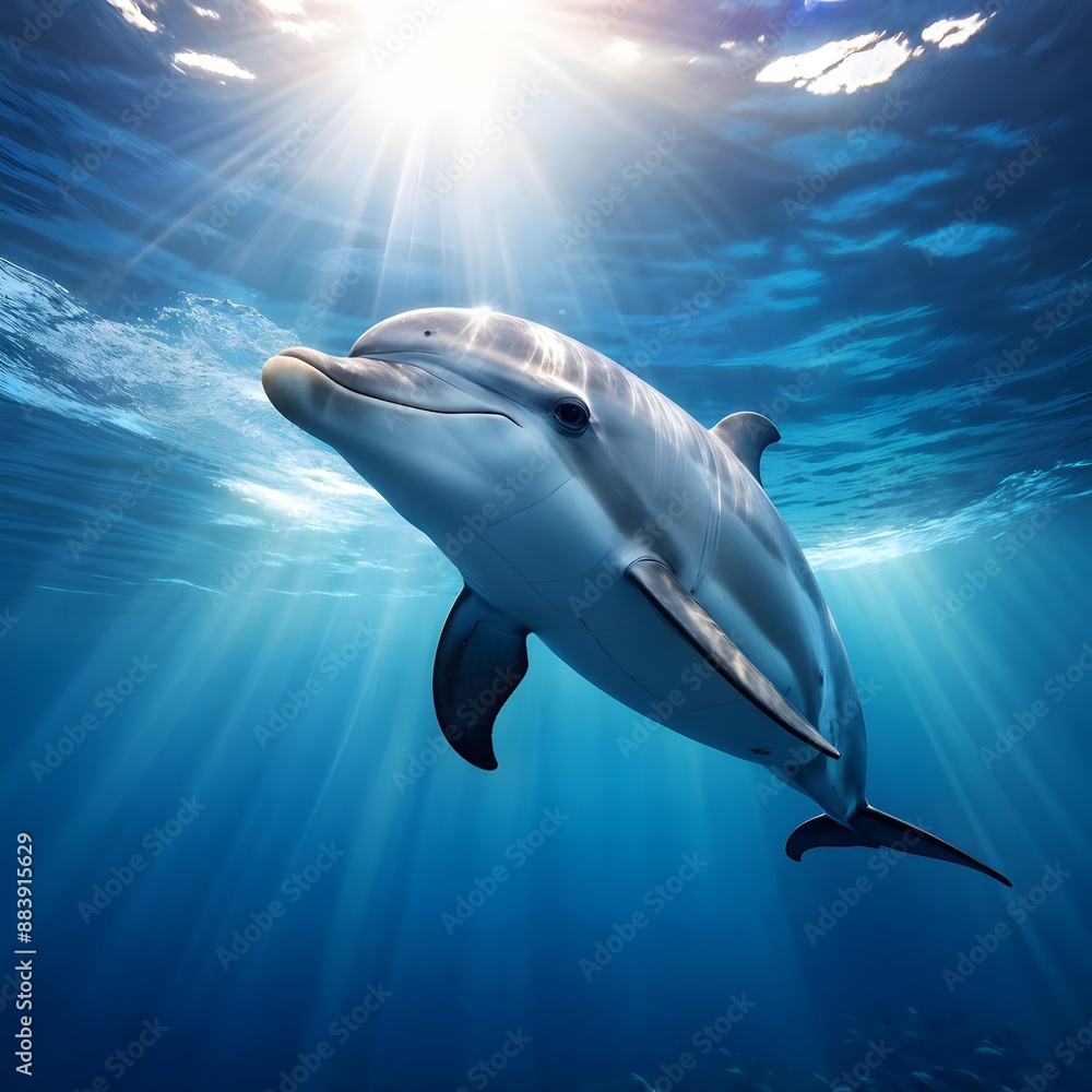 Fototapeta premium Dolphin gliding gracefully underwater, AI Generated