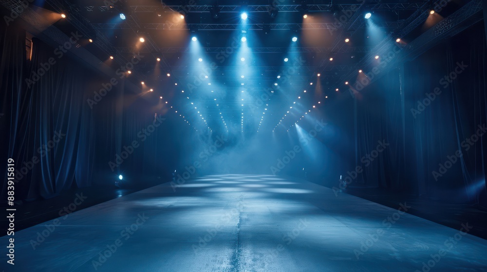 Studio lights illuminating a fashion runway for a glamorous show. Studio lights illuminating a fashion runway for a glamorous show.