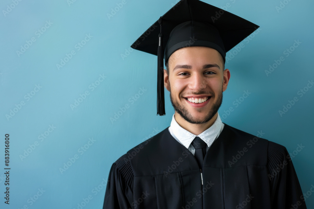 A young man in a graduation cap and gown smiling confidently, representing academic achievement and future success. A young man in a graduation cap and gown smiling confidently, representing academic achievement and future success.