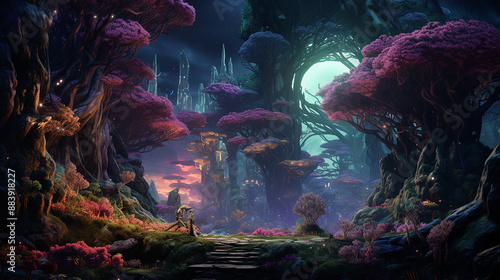 A mysterious otherworldly fantasy landscape with vibran