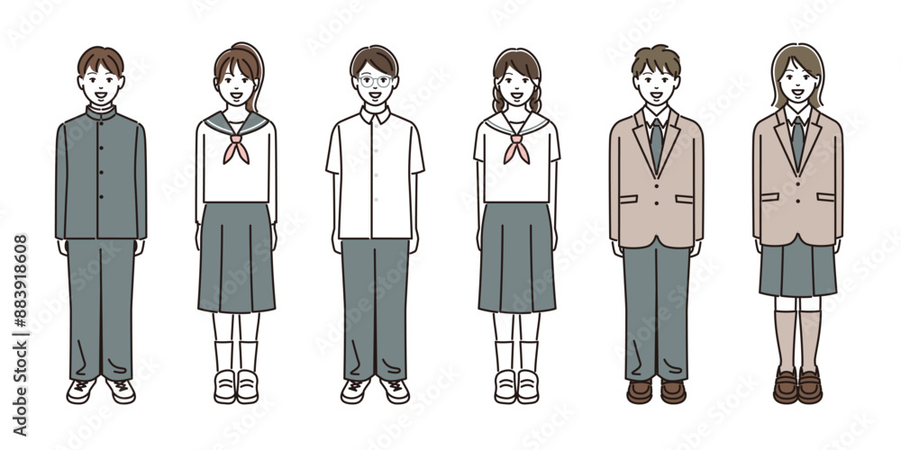 制服を着た学生のセット