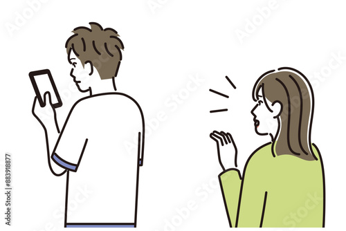 スマホに夢中で父親の声に気づかない男の子