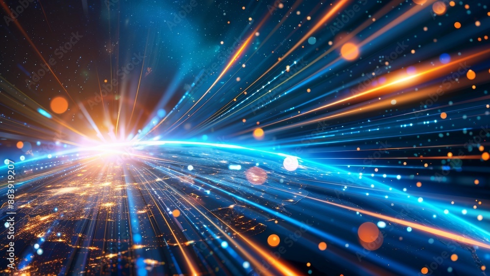 Fototapeta premium Futuristic technology background with glowing lines and particles. 3d rendering