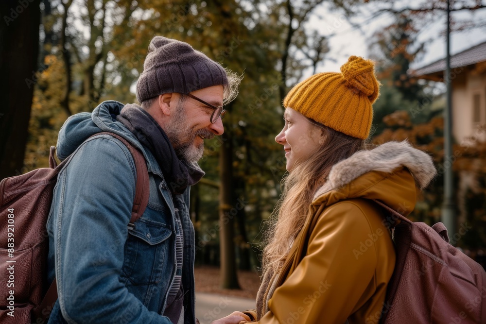 Daughter and father smiling at each other Daughter and father smiling at each other