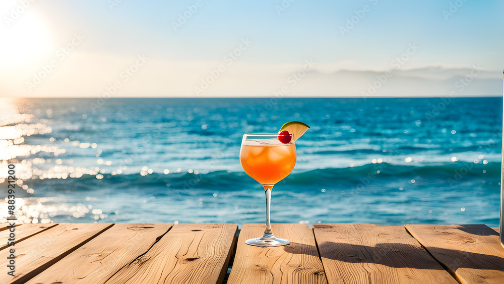 delicious cocktail with sunlight on a wooden table with copy space, ocean background with a spirit of relaxation, Cocktail banners, cocktails posters, and cocktail promotional materials, ai delicious cocktail with sunlight on a wooden table with copy space, ocean background with a spirit of relaxation, Cocktail banners, cocktails posters, and cocktail promotional materials, ai