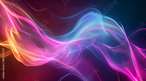 Abstract background with colorful lines in the form of glowing lights, bright background. Neon waves on dark background futuristic wallpaper