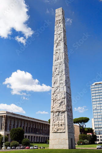 Landscape in Rome Eur in Guglielmo Marconi Square with its famous obelisk dedicated to the Italian scientist