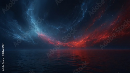 Dynamic abstract background with red and blue waves and fractal patterns