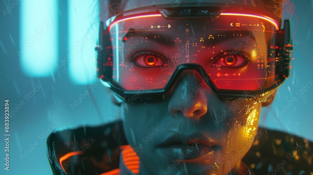 Cyberpunk Woman with Glowing Red Eyes Cyberpunk Woman with Glowing Red Eyes