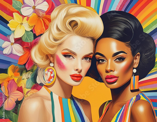 1960s Pop Art: Lesbian Love in Fashionable Retro Style, LGBT Lovers