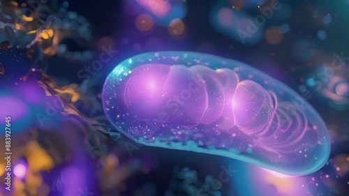 Closeup view of a mitochondrial fusion pore providing an entry point for the merging of two organelles. photo