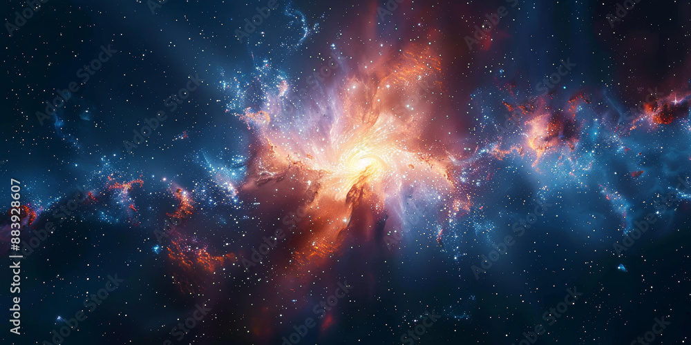 Naklejka premium 宇宙に輝く星々と光の背景