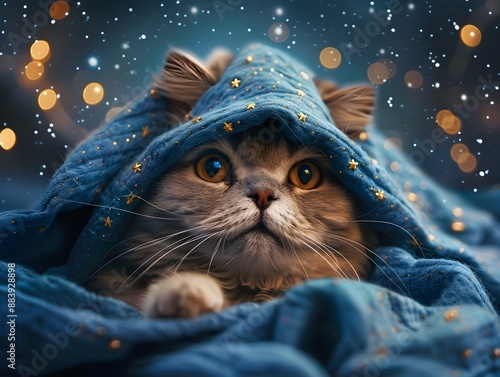 Cozy Feline Cosmic Companion in Whimsical Winter Wonderland photo