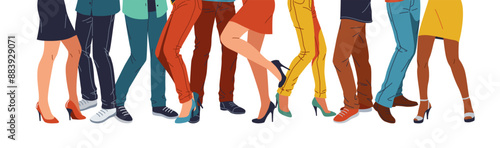 Diverse young adults legs enjoying dance party flat cartoon. Multiethnic dancers move legs celebrating and having fun on white background