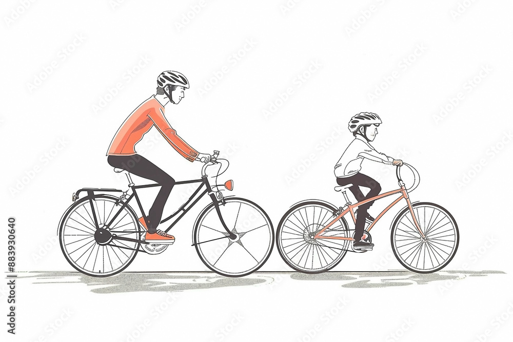 Continuous Line Art of Adult and Child Cycling Together Continuous Line Art of Adult and Child Cycling Together