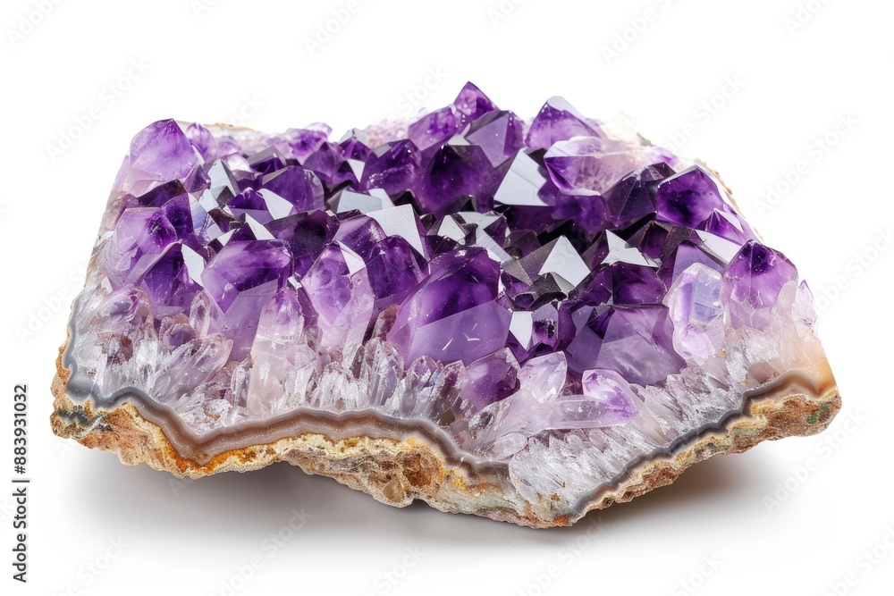 Geode Rock. Stunning Amethyst Crystal Formation on White Background Geode Rock. Stunning Amethyst Crystal Formation on White Background