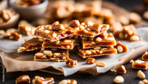 Homemade Holiday Peanut Brittle Broken into Pieces
