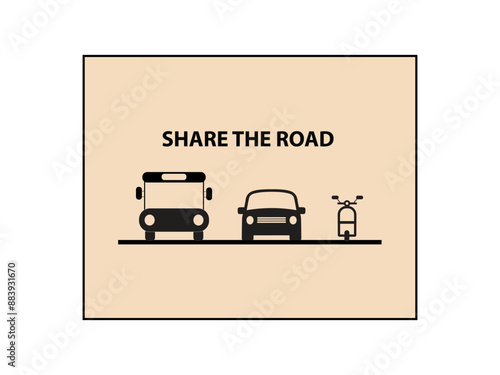 Share the road sign for buses, car and motorcycles