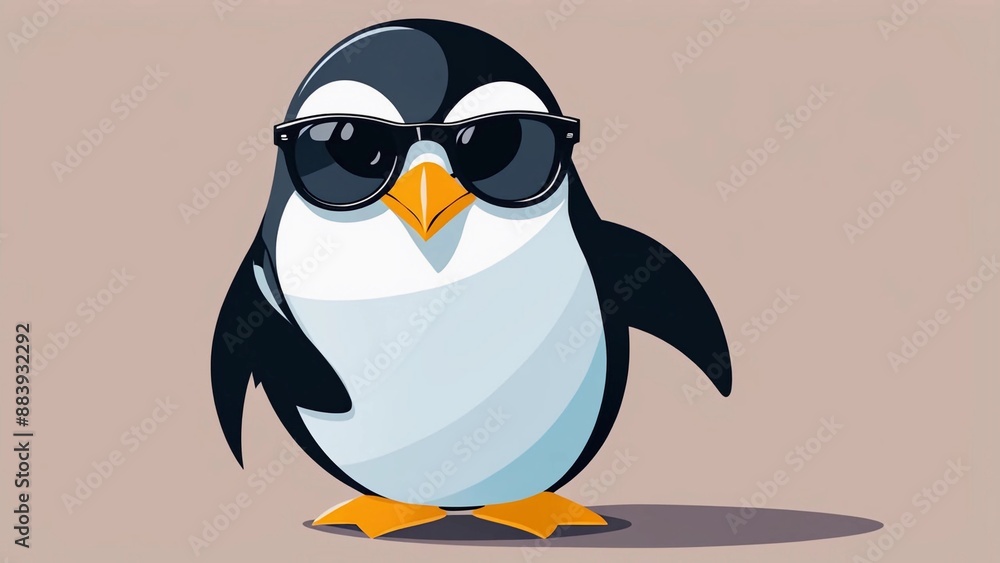 Obraz premium Funny penguin wearing oversized sunglasses and striking a confident pose, vector flat design