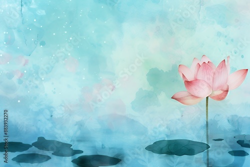 Watercolor Lotus Bloom in a Serene Setting