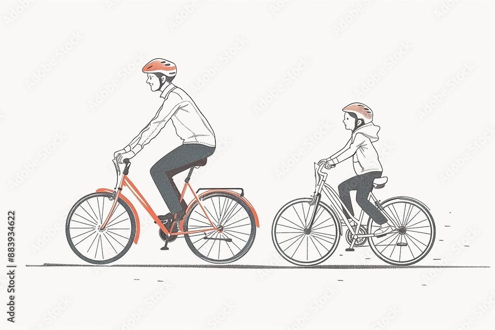Continuous Line Art of Adult and Child Cycling Together Continuous Line Art of Adult and Child Cycling Together