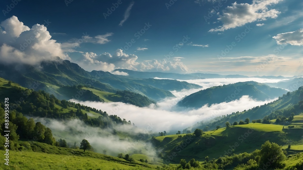 Fototapeta premium Swiss Mountains Summer Panorama with Alps and Green Landscape