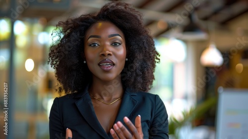 African American Businesswoman Leading Educational Workshop in Office Setting