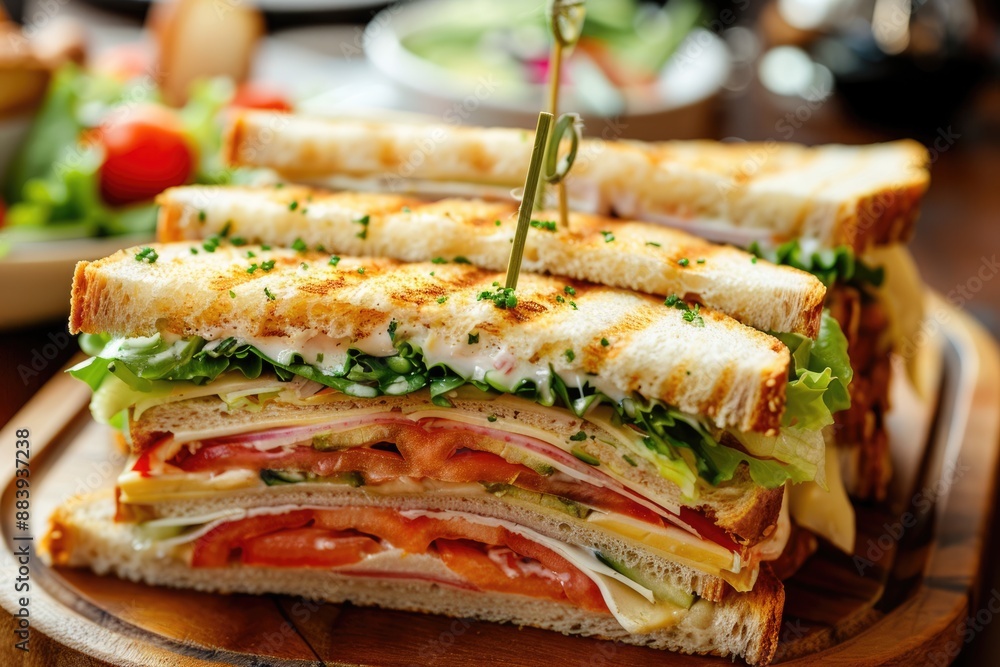 Club Sandwiches Served at a Cafe: Advertisement to Tempt Your Taste Buds Club Sandwiches Served at a Cafe: Advertisement to Tempt Your Taste Buds