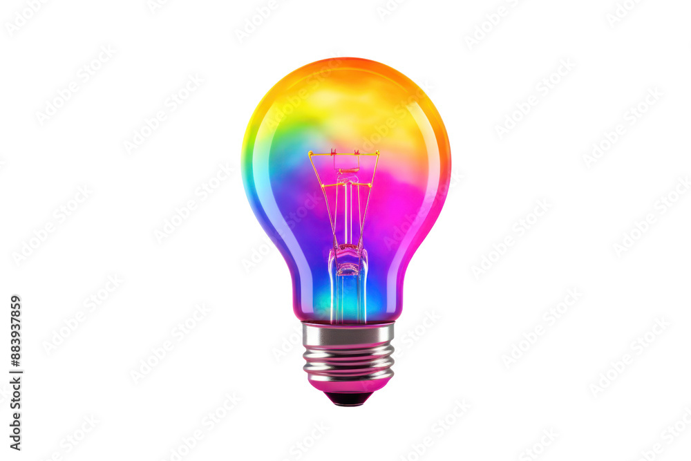 A colorful smart light bulb with a fun, playful design, emitting a vibrant glow, isolated on a white background.