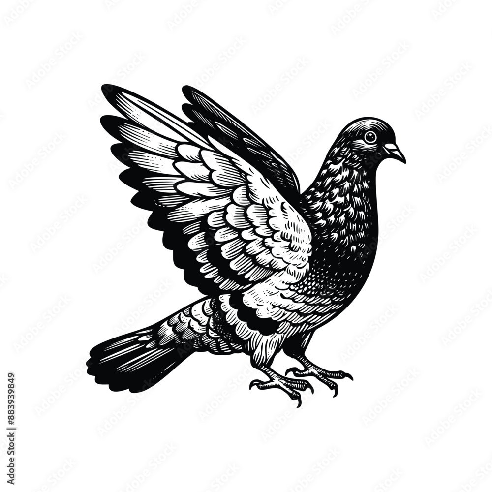 Fototapeta premium hand drawn Illustration of Pigeon. Vintage engraving Pigeon vector illustration isolated on white background