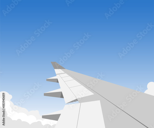 Airplane wing in the clouds illustration vector