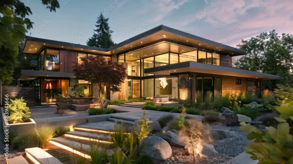 Luxury Modern House Exterior at Dusk Luxury Modern House Exterior at Dusk