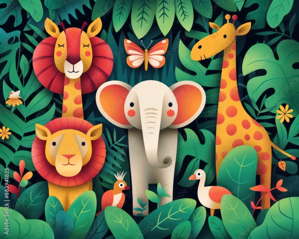 Endangered Animals Conservation in Lush Habitat - Vibrant Flat Design Illustration Promoting Wildlife Protection and Biodiversity Preservation, Generative Ai Endangered Animals Conservation in Lush Habitat - Vibrant Flat Design Illustration Promoting Wildlife Protection and Biodiversity Preservation, Generative Ai