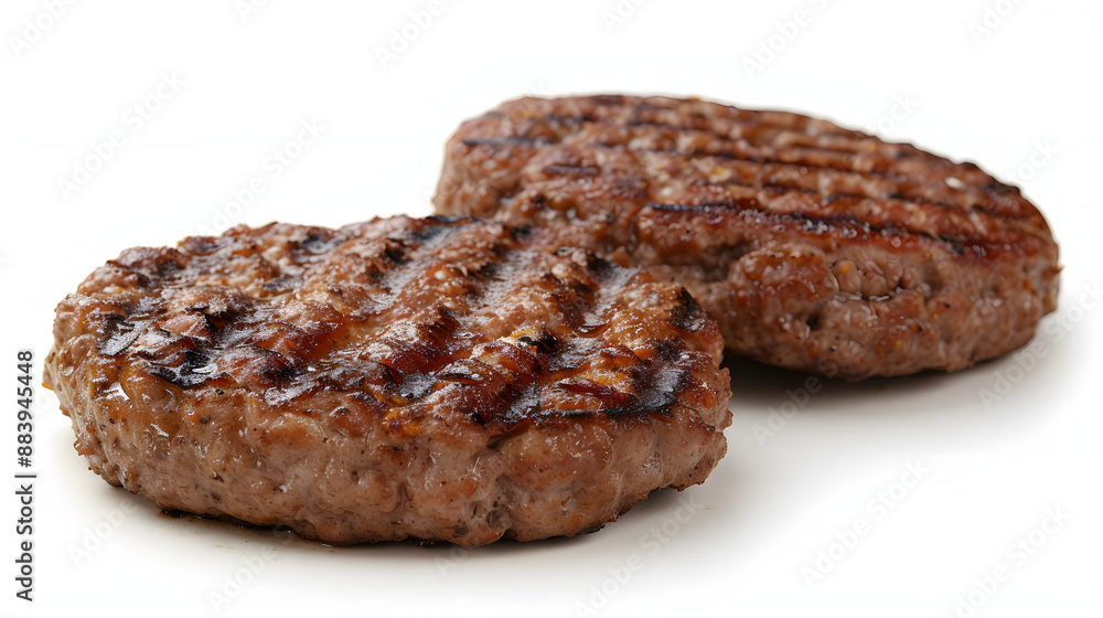 Grilled burger meat isolated on white background, top view.
Grilled burger meat isolated on white background, top view.