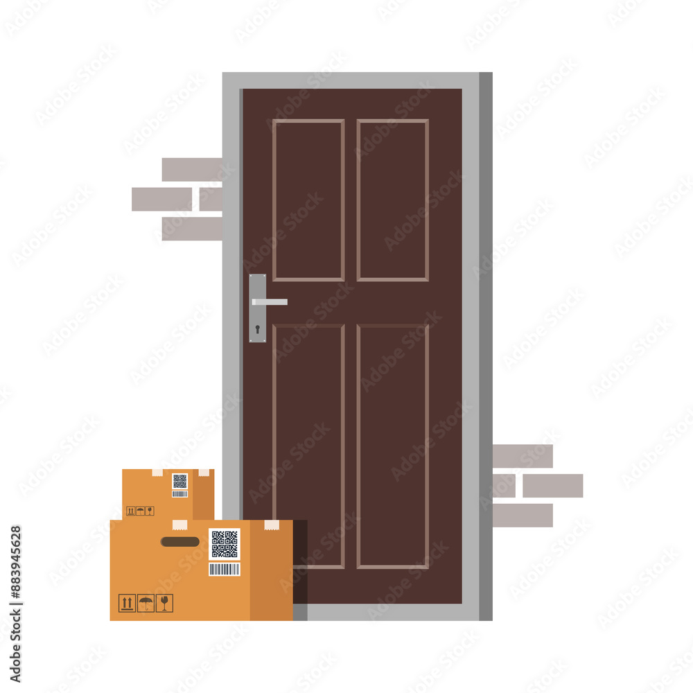 Delivery boxes at the door Contactless delivery concept. Boxes of purchases stand at the door. Delivery concept. Non-contact express delivery service illustration Delivery boxes at the door Contactless delivery concept. Boxes of purchases stand at the door. Delivery concept. Non-contact express delivery service illustration