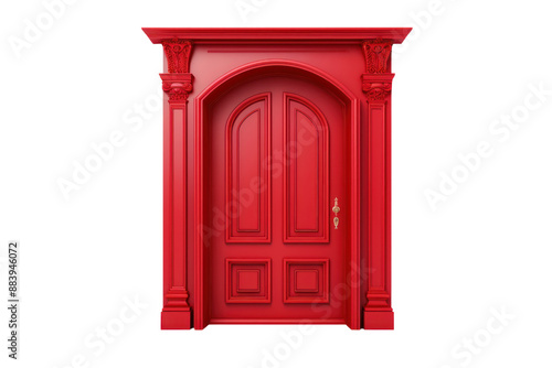 A bold red PVC door with a statement-making design. Isolated on white background.