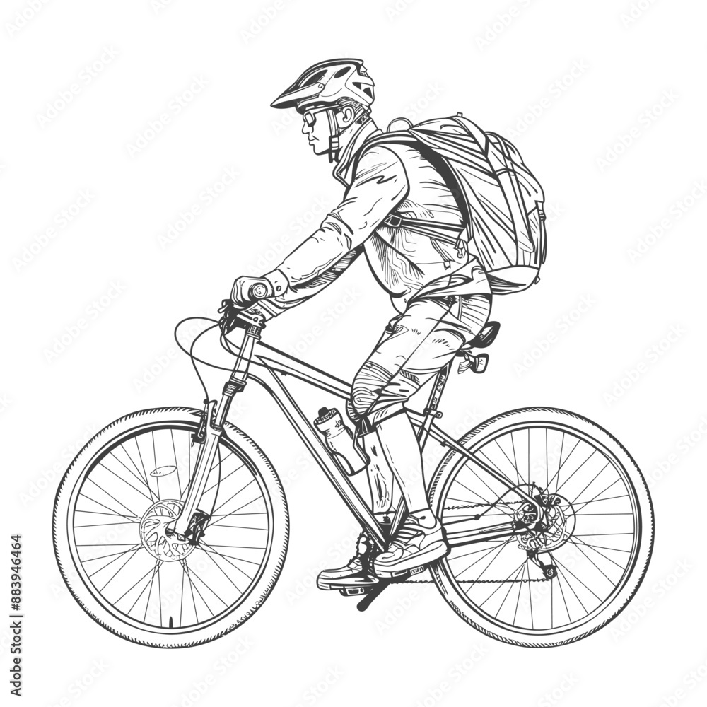 Naklejka premium Mountain biker rides through the great outdoors on a rugged trail