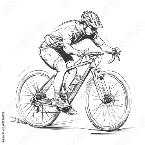 Mountain biker rides through rough terrain