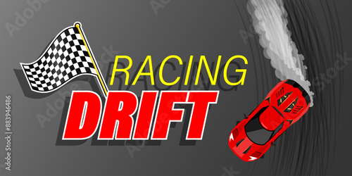 Drift racing top view red super car drifting illustration vector
